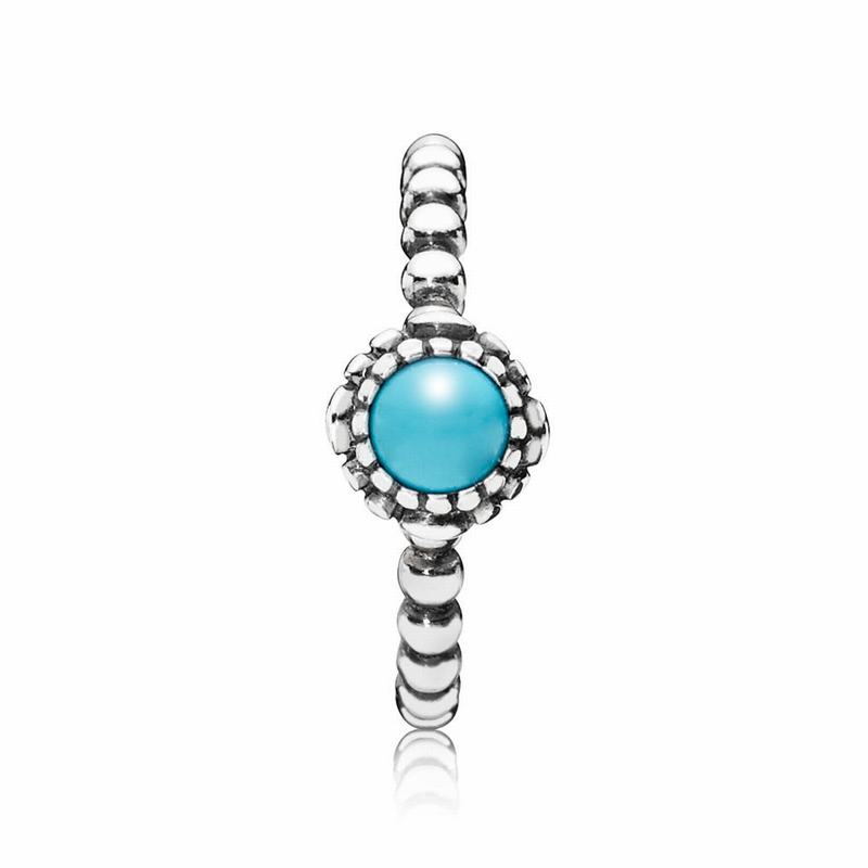 Pandora Birthday Blooms Ring December - Sterling Silver/Blue/Turquoise - Canada | XZ7368FG